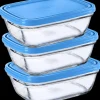 Freshbox - 3 Boites de conservation rectangulaires couvercle bleu 1,1L