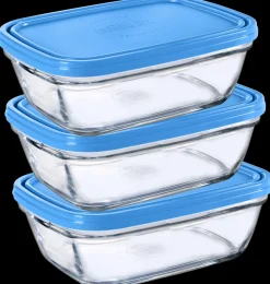 Freshbox - 3 Boites de conservation rectangulaires couvercle bleu 1,1L